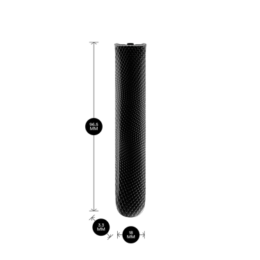 Ploom AURA Jet Black Augmented Pattern Front Panel shown with product dimensions: 9.65cm height x 3.30 cm width and 1.80 cm depth