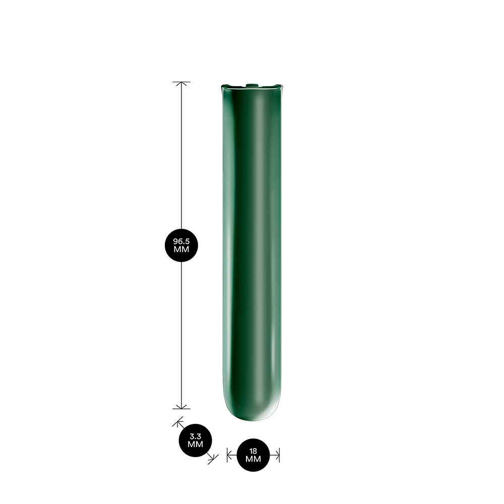 Ploom AURA Amazon Green Front Panel shown with product dimensions: 9.65cm height x 3.30 cm width and 1.80 cm depth