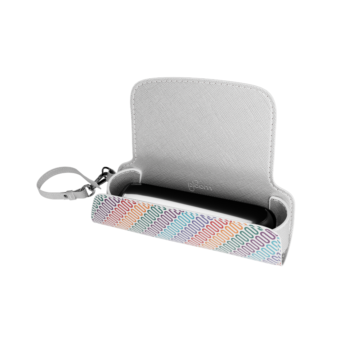 Multicolored Patterned Canvas Solo Carry Case shown with product dimensions: 32.5 cm height x 12.75 cm width and 2.8 cm depth 
