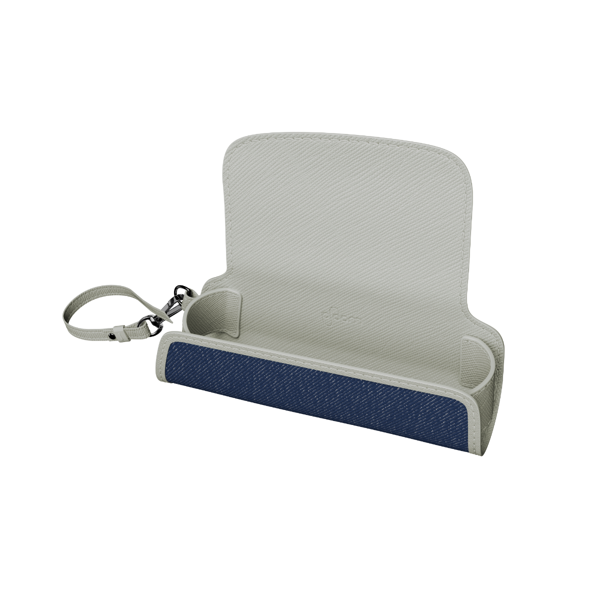 Bočni pogled na praznu Denim Leather Fusion solo torbicu
